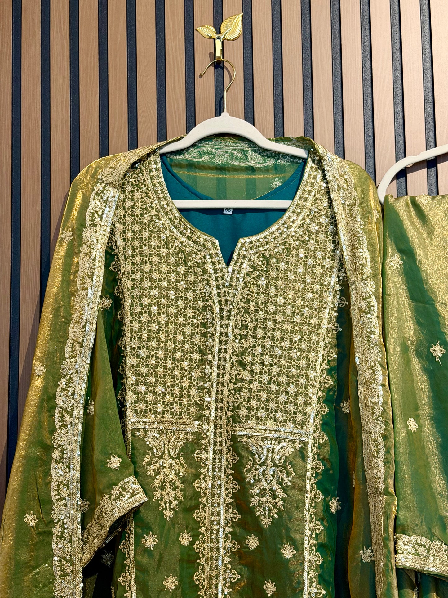 Olive Shimmer Zari Sequence Plazo