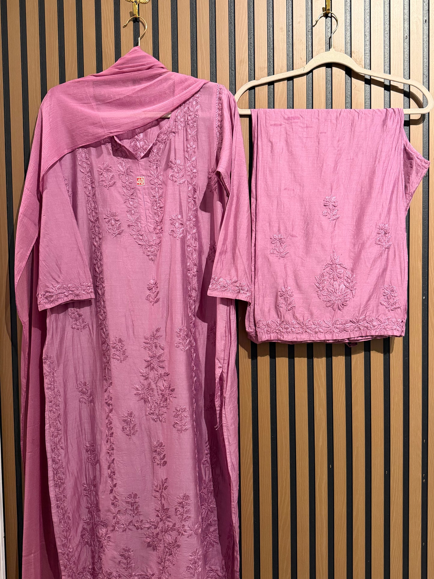 MUL CHANDERI CHIKANKARI PLAZO WITH DUPATTA