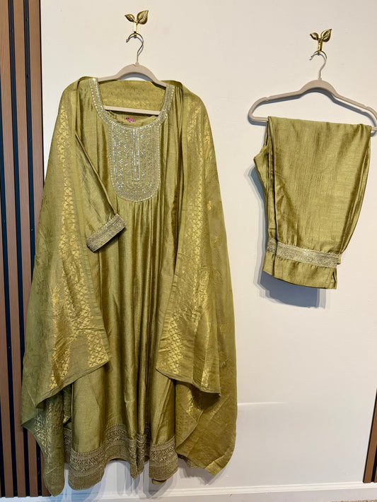 Pista Raw Silk Anarkali