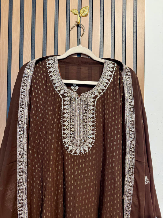 Brown Georgette Anarkali Gown