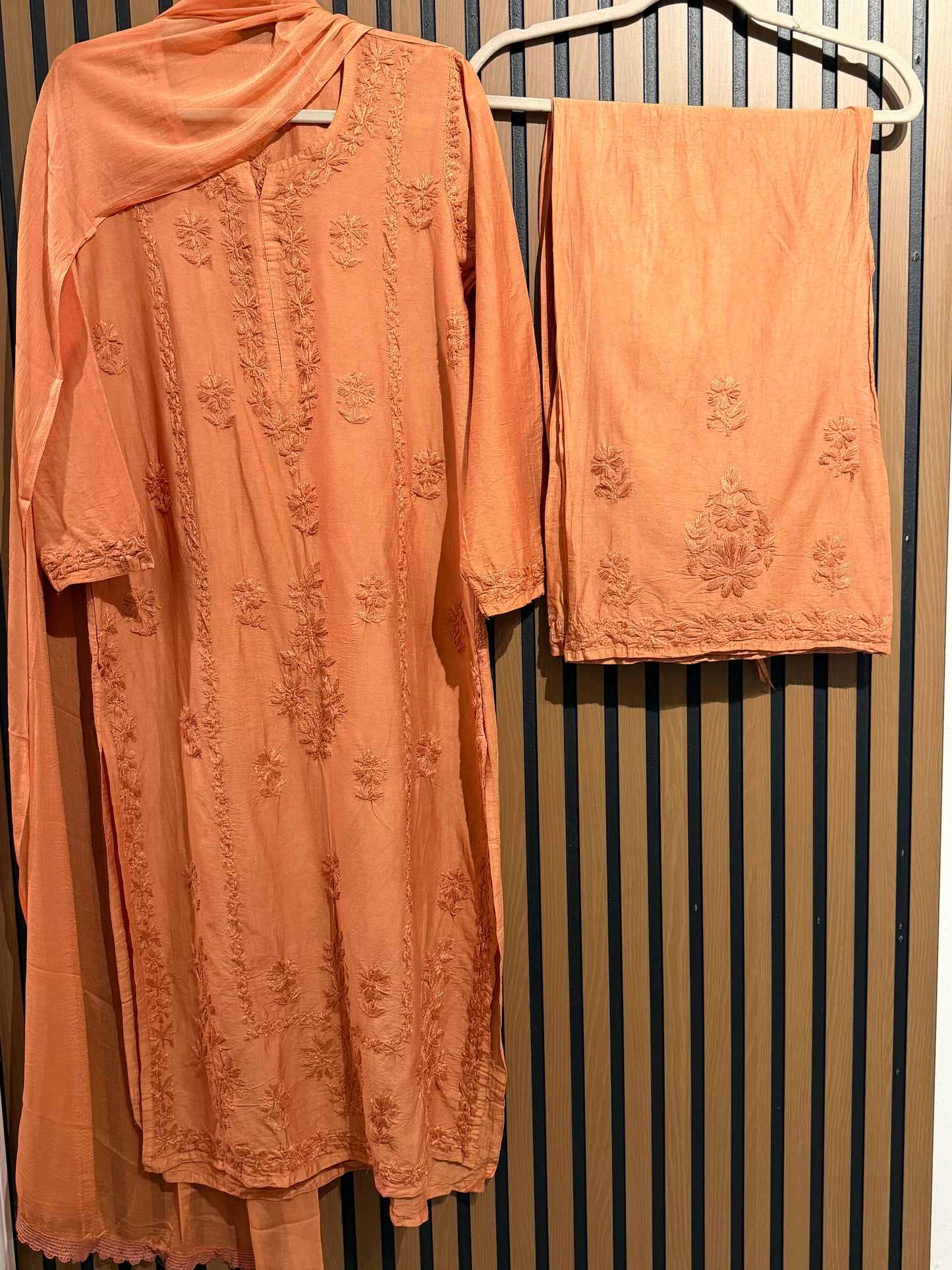 MUL CHANDERI CHIKANKARI PLAZO WITH DUPATTA