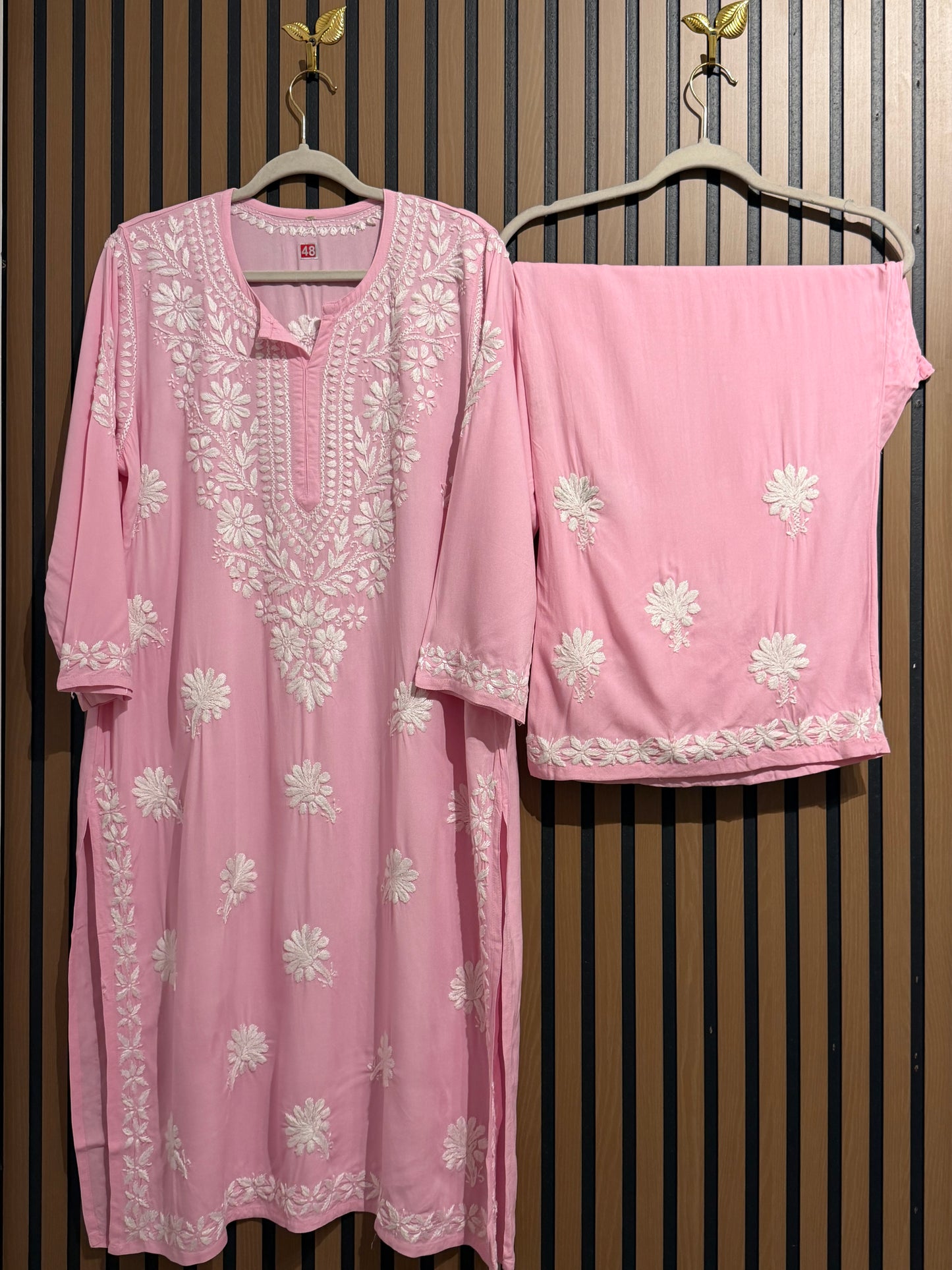 RAYON PINK CHIKANKARI PLAZO SET PLUS SIZE