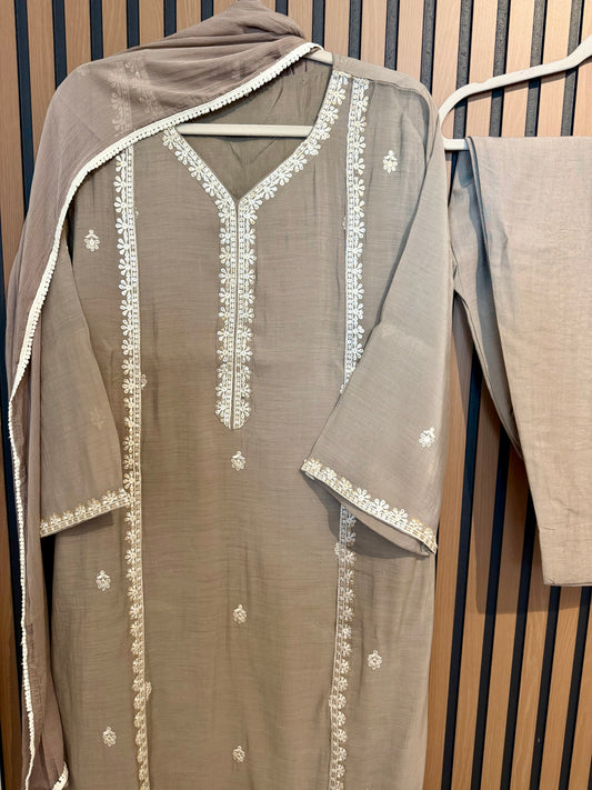 Grey Muslin Silk Suit