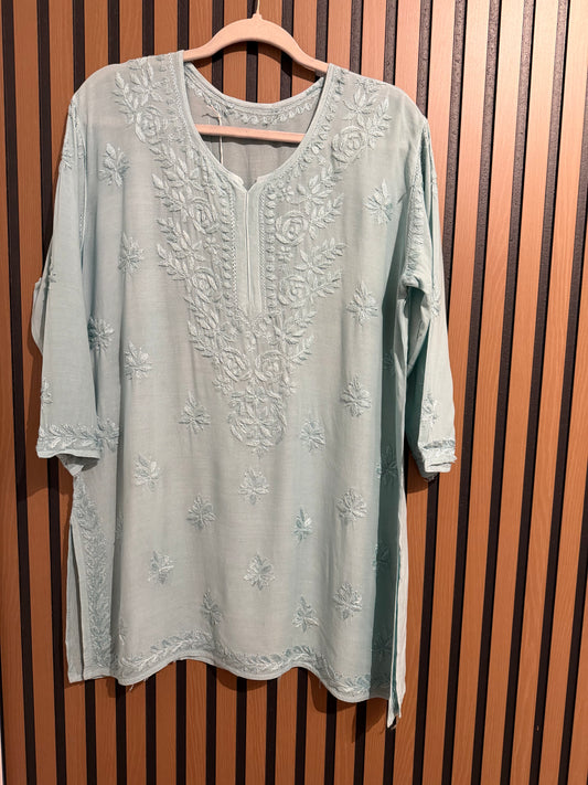 MUSLIN SHORT CHIKANKARI KURTI