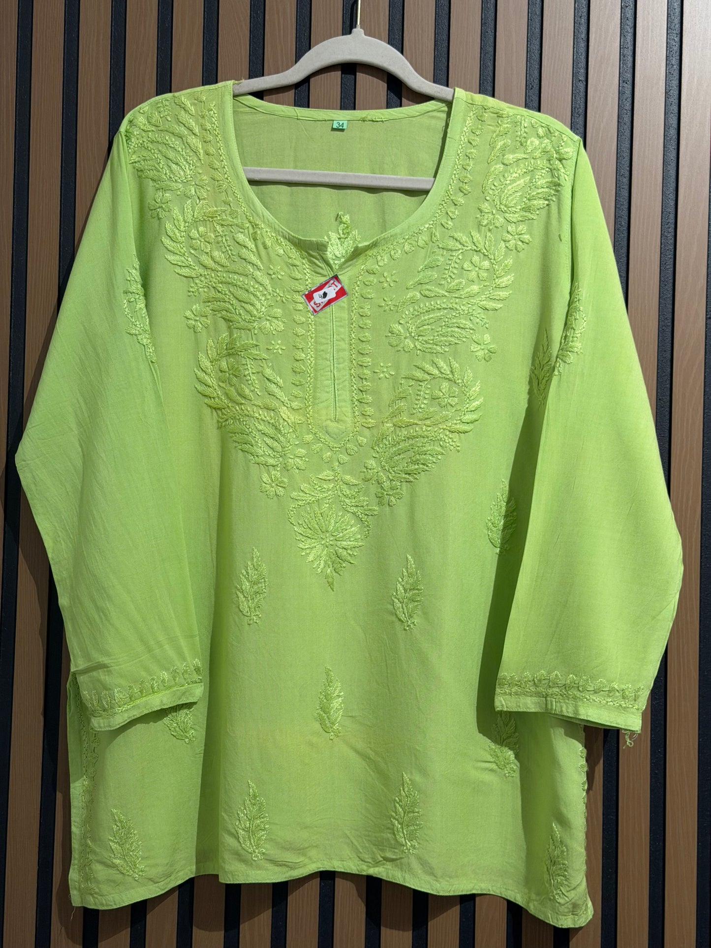 RAYON SELF CHIKANKARI SHORT KURTI