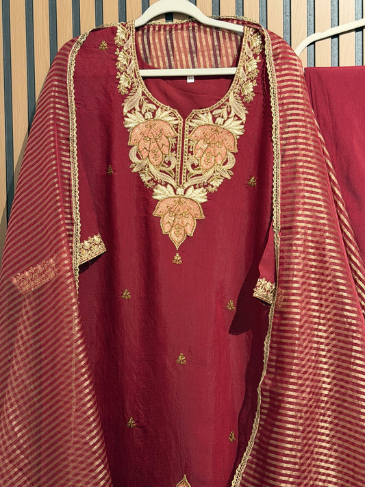 KASHMIRI SILK THREE PIECE PLUS SIZE