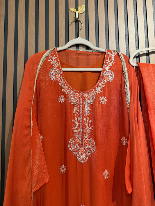 Orange Shimmer Zari Plazo Suit