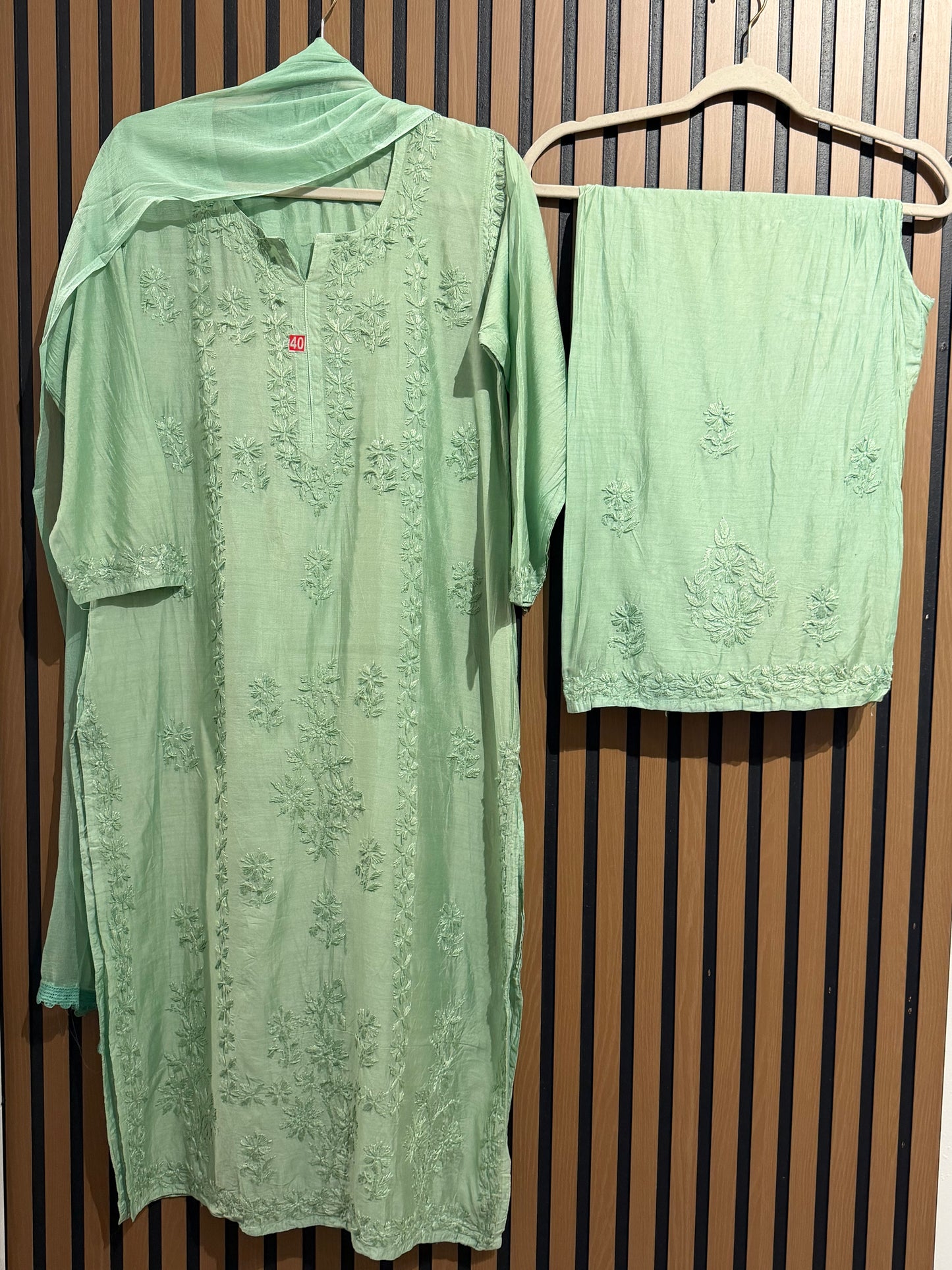 MUL CHANDERI CHIKANKARI PLAZO WITH DUPATTA
