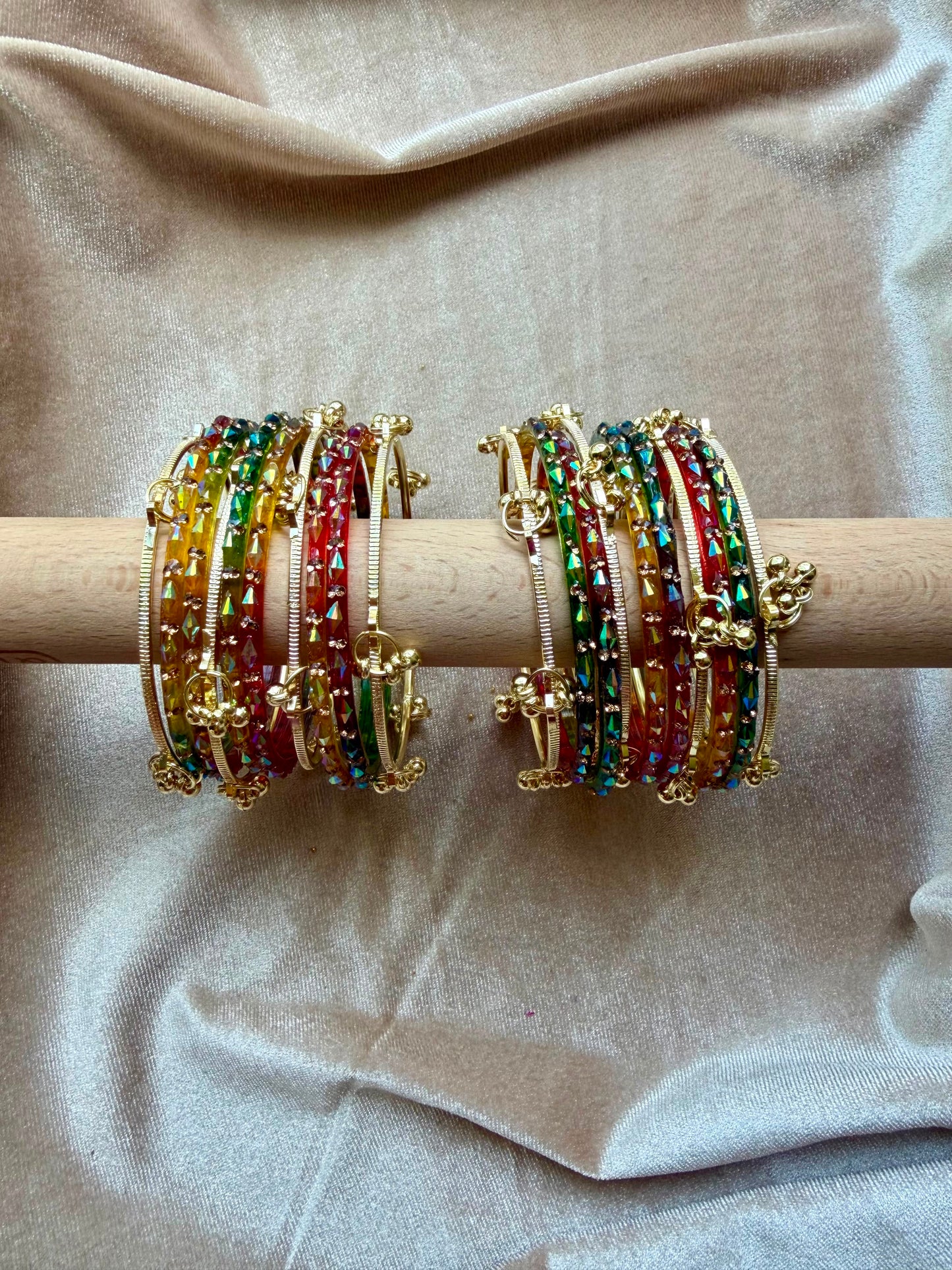GLASS RAINDROP BANGLES (1 Dozen Glass & 8 Ghungru)