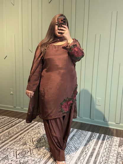 Silk Embroidered Farshi Three Piece