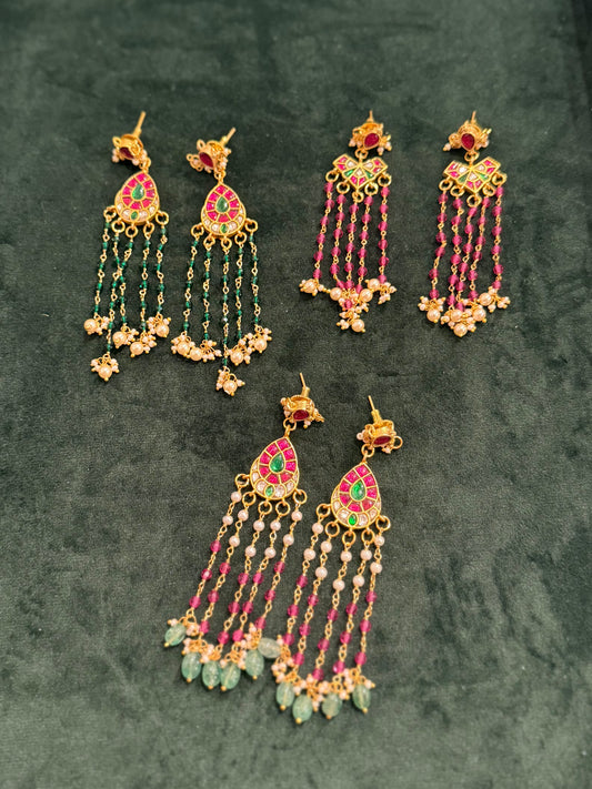JADAU KUNDAN LONG EARRINGS