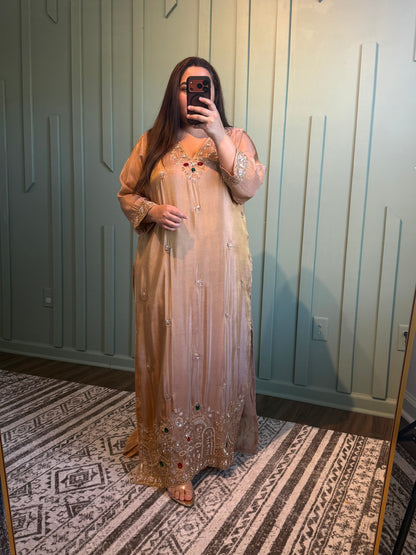 Phiran Shimmer Silk Hand Embroidered With Bottom