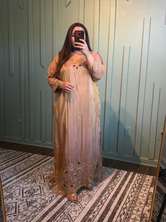 Phiran Shimmer Silk Hand Embroidered With Bottom
