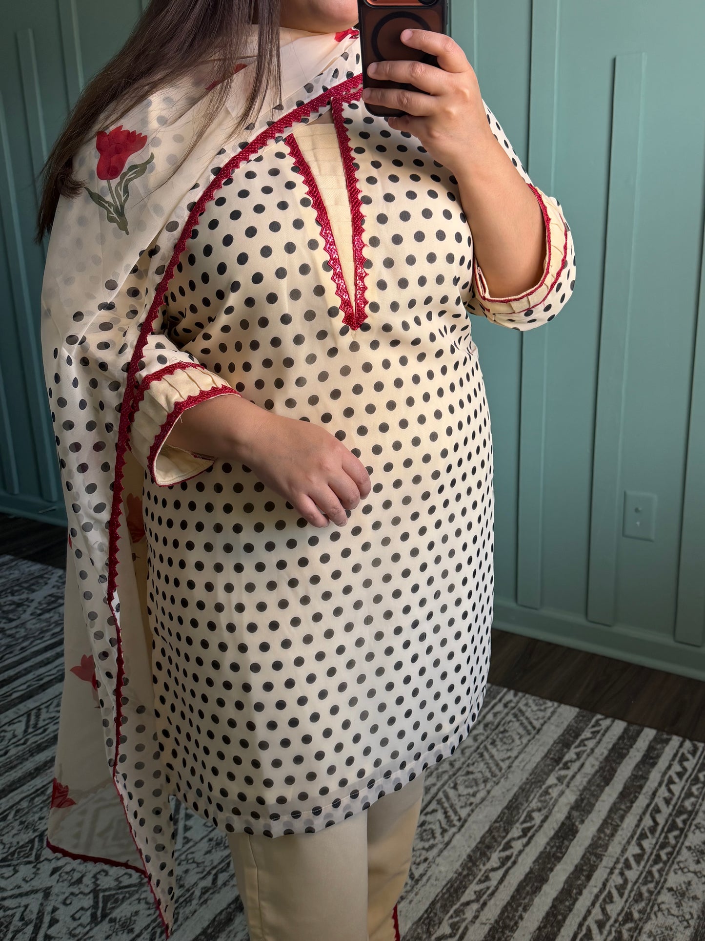 Beige Polka Three Piece