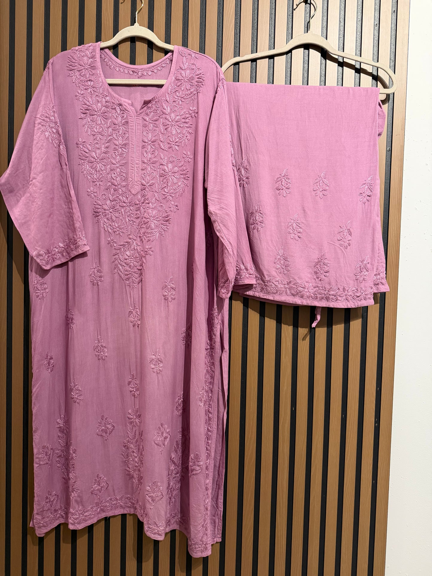 MAUVE RAYON CHIKANKARI WITH PLAZO