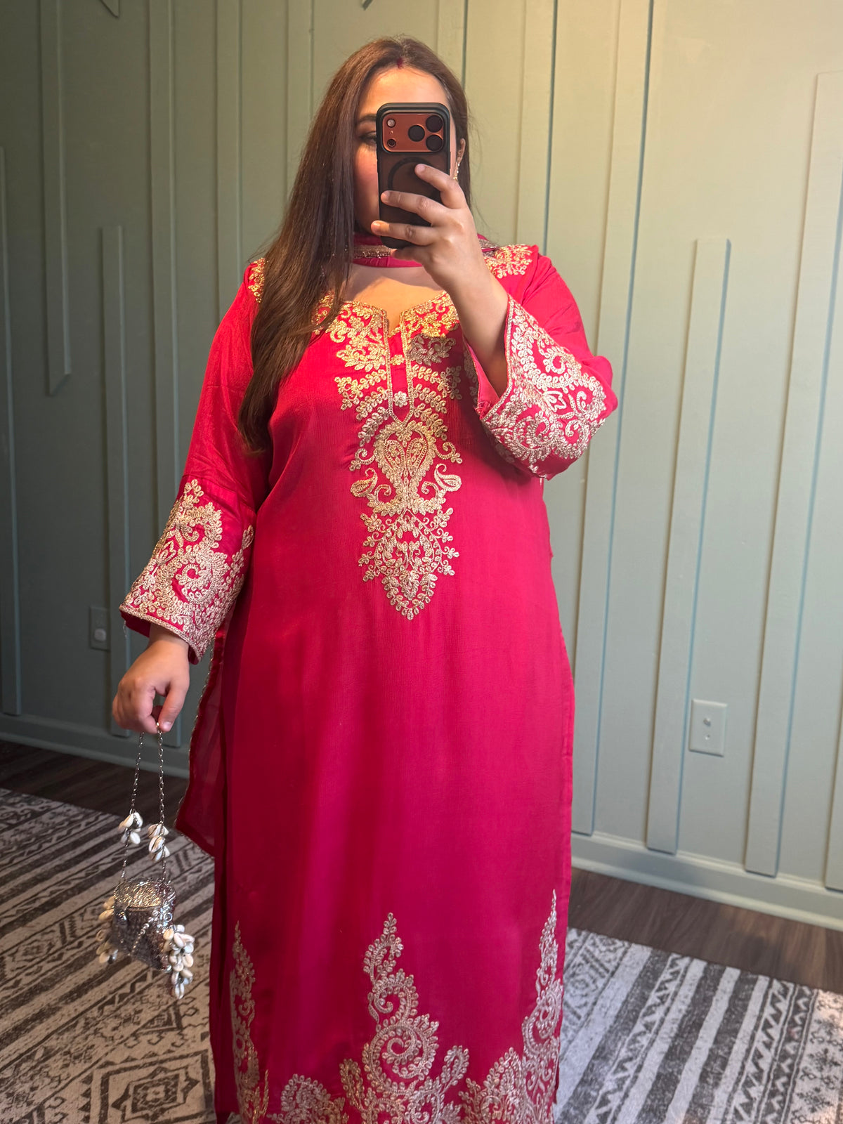 Pink Chiffon Dori Embroidered Firan With Stole