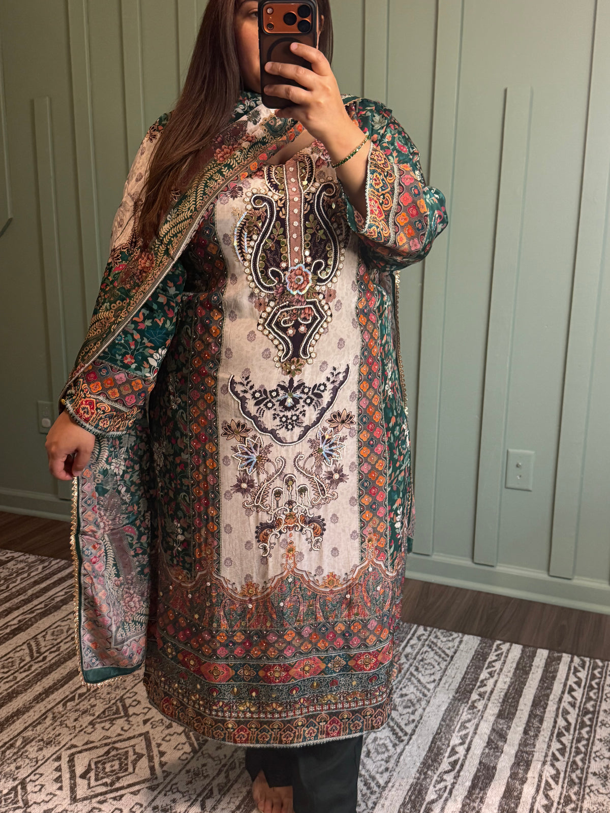 Pure Crepe Hand Embroidered Three Piece
