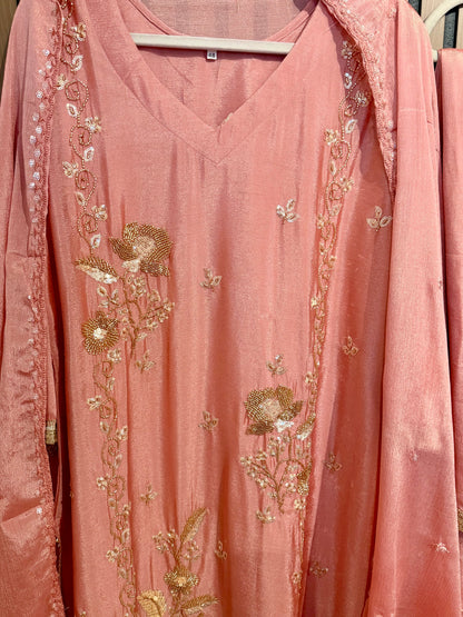 Peach Chinon Handwork Sharara