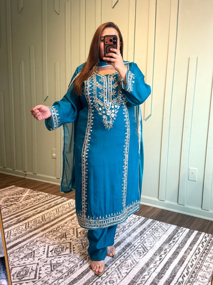 Silk Mirror Gotta Hand Embroidered Three Piece