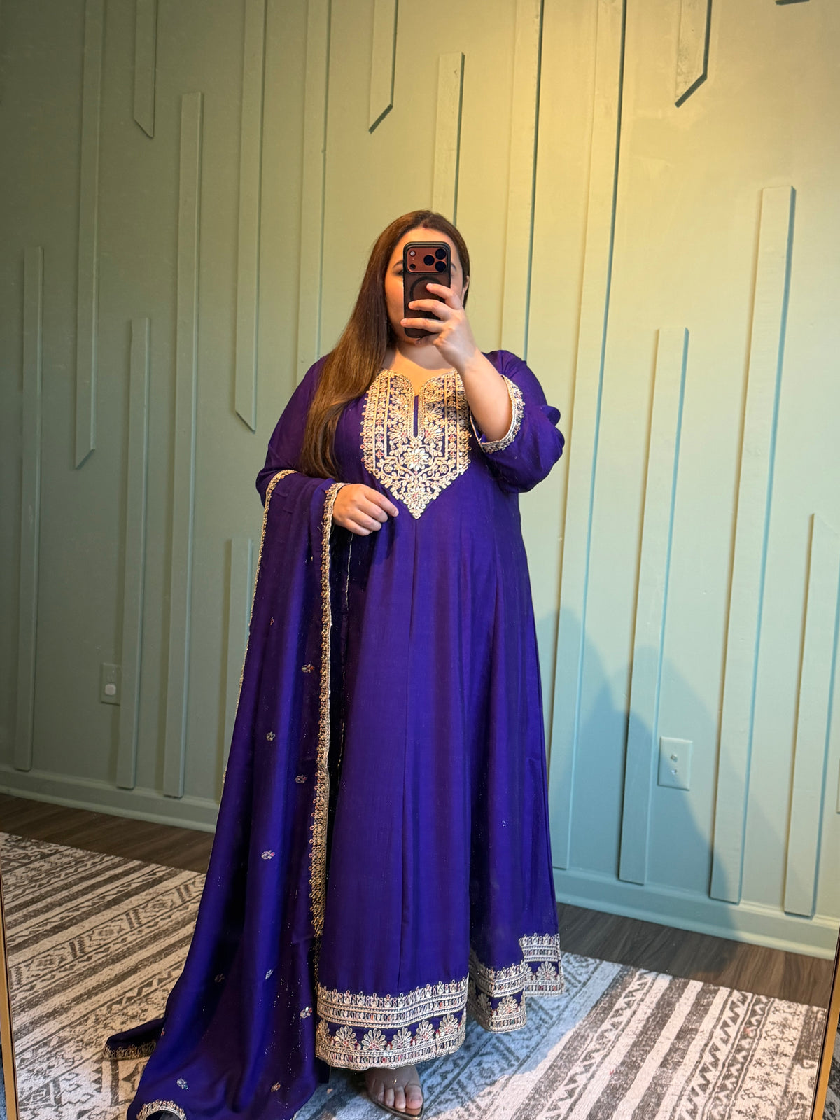 Puple Raw Silk Anarkali Three Piece