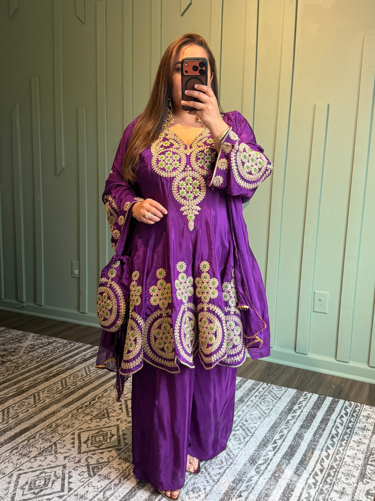 Purple Crepe Dori Hand Embroidered Peplum Set