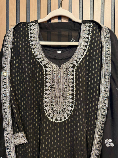 Black Georgette Dori Work Gown