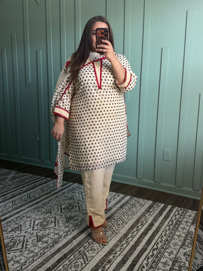Beige Polka Three Piece