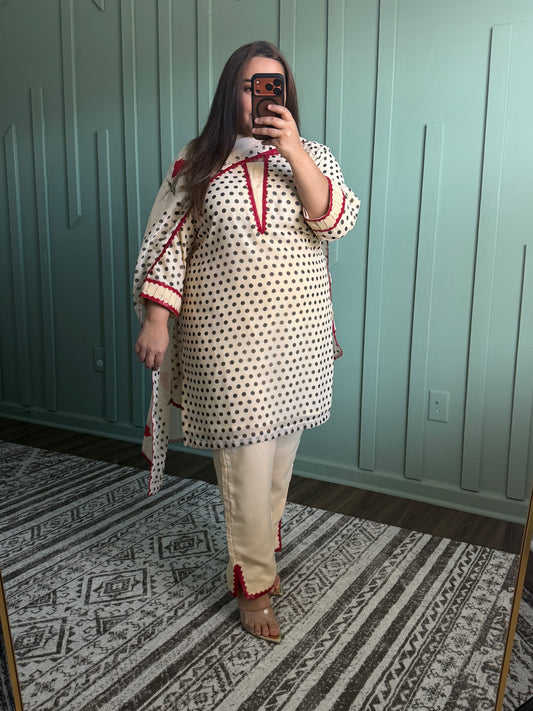 Beige Polka Three Piece