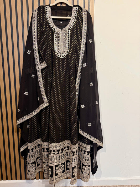 Black Georgette Dori Work Gown