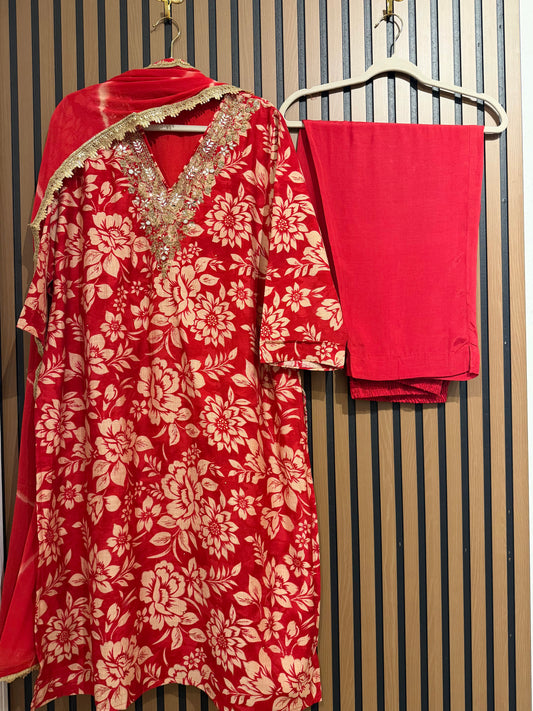 SILK PRINT ZARI THREE PIECE