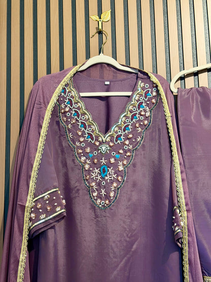 Purple Silk Handwork Suit