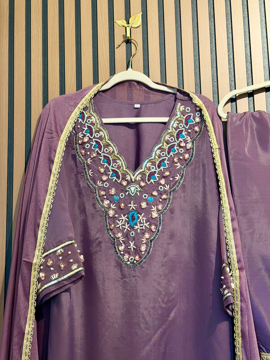 Purple Silk Handwork Suit