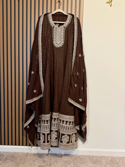 Brown Georgette Anarkali Gown