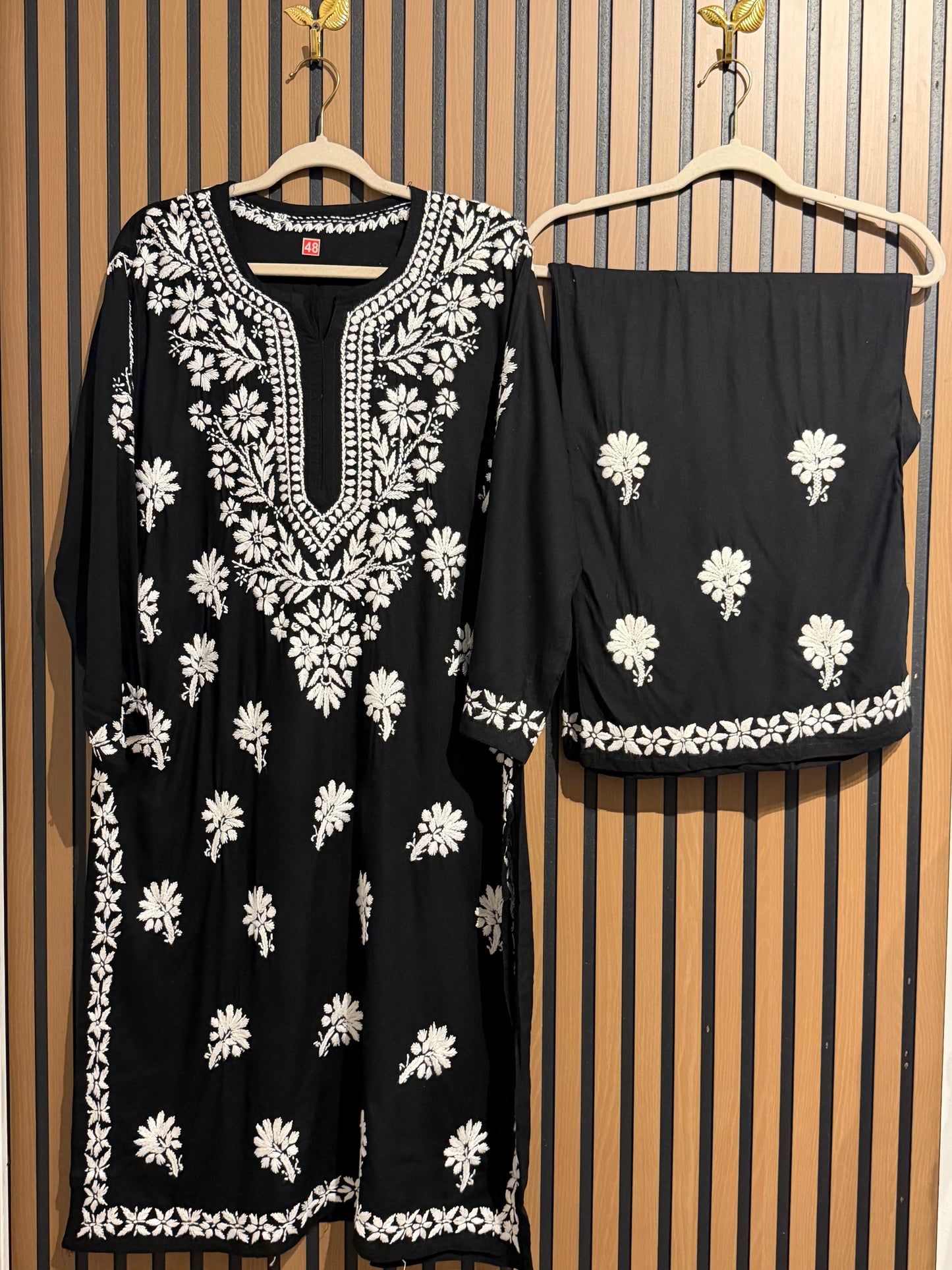 BLACK RAYON CHIKANKARI PLAZO PLUS SIZE