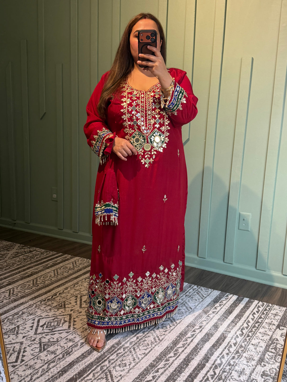 Red Chinon Mirror Phiran Three Piece
