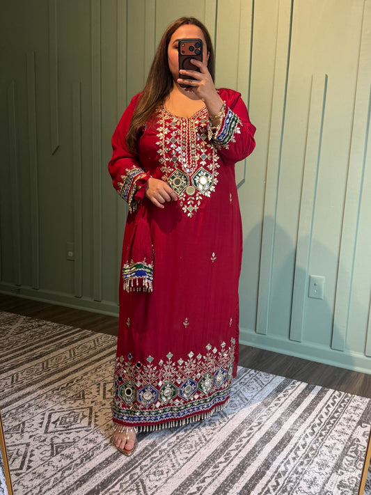 Red Chinon Mirror Phiran Three Piece