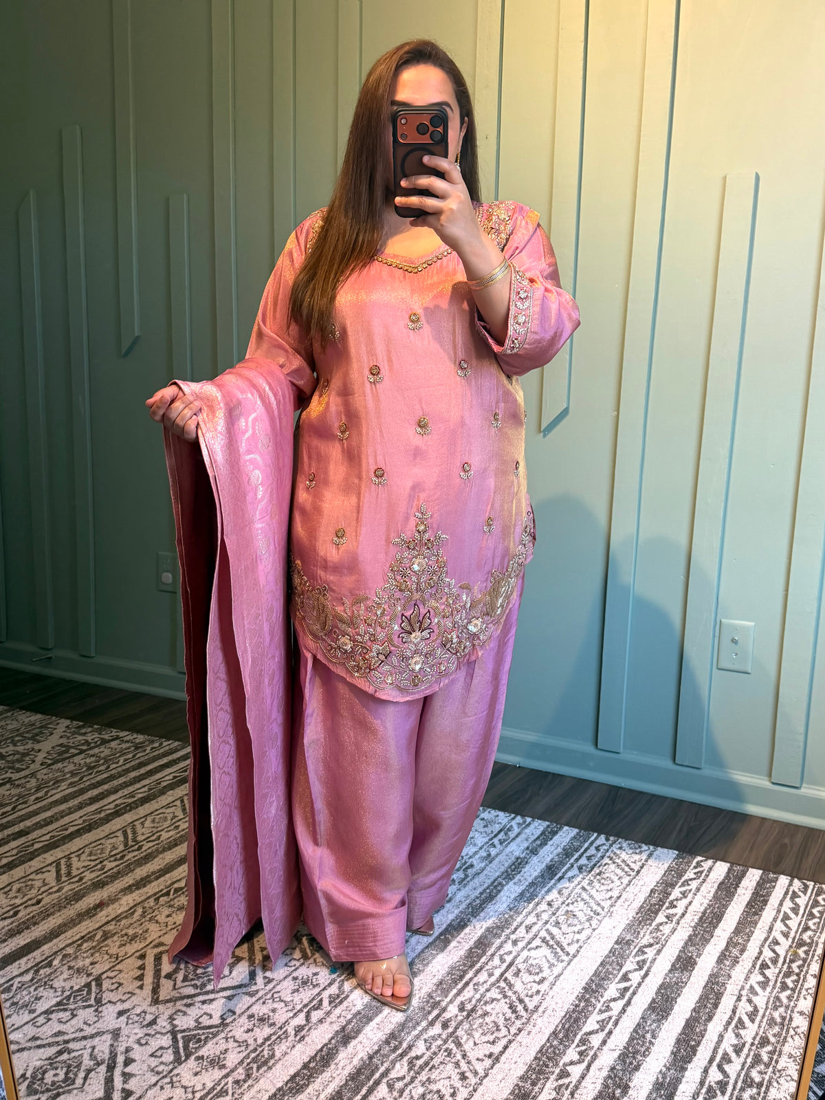 Shimmer Silk Farshi Hand  Embroidered
