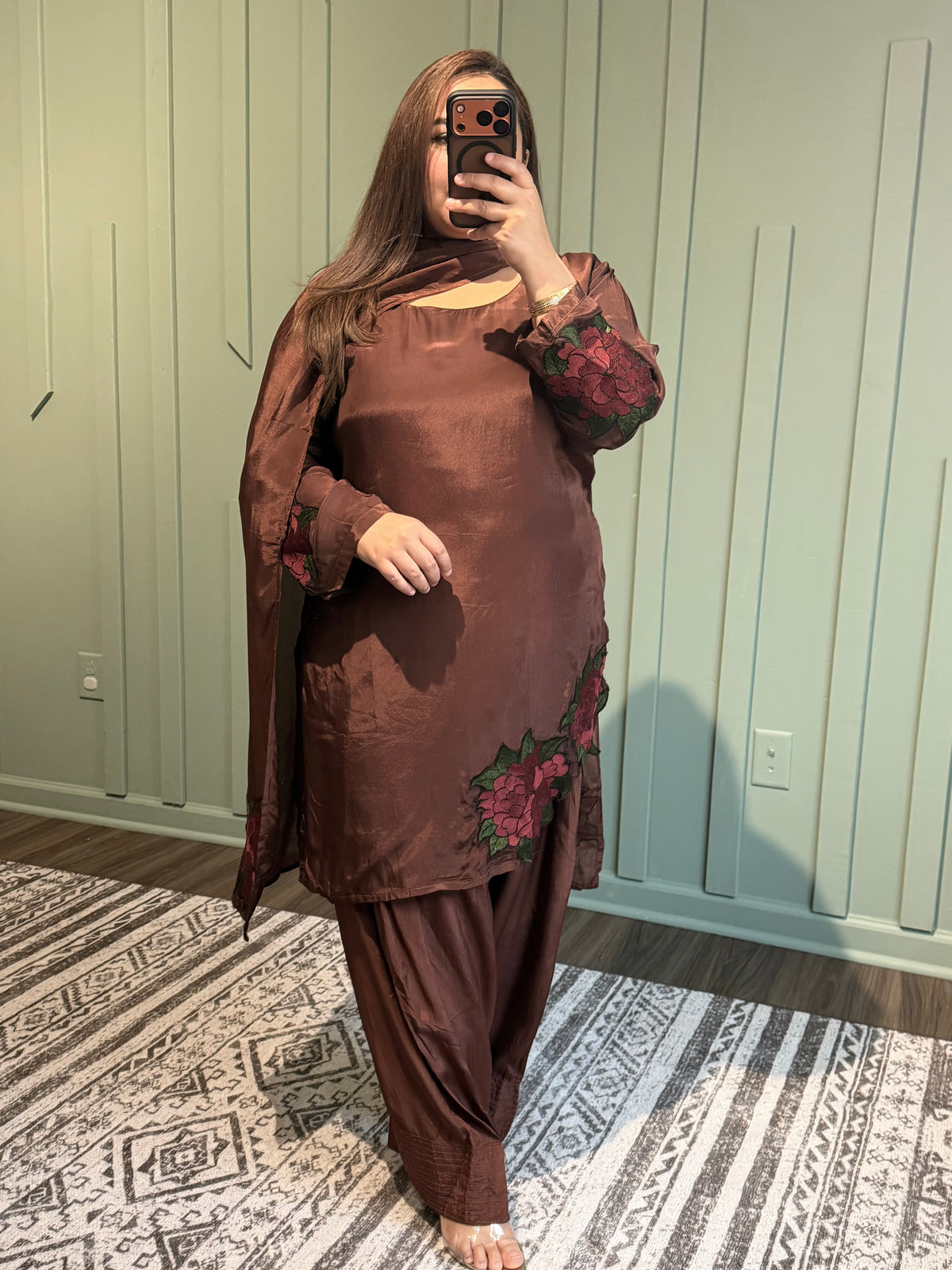 Silk Embroidered Farshi Three Piece
