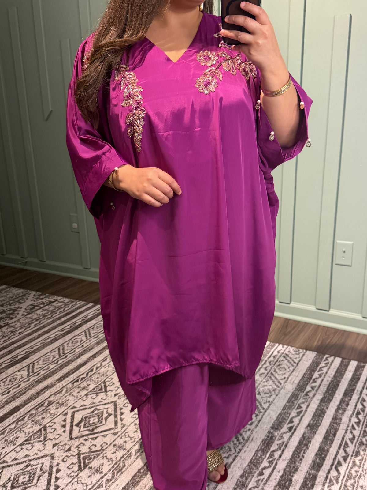 Magenta Pure Crepe Hand Embroidered Choga Set