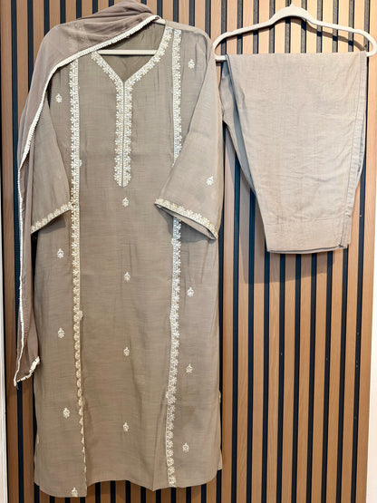 Grey Muslin Silk Suit