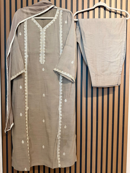 Grey Muslin Silk Suit