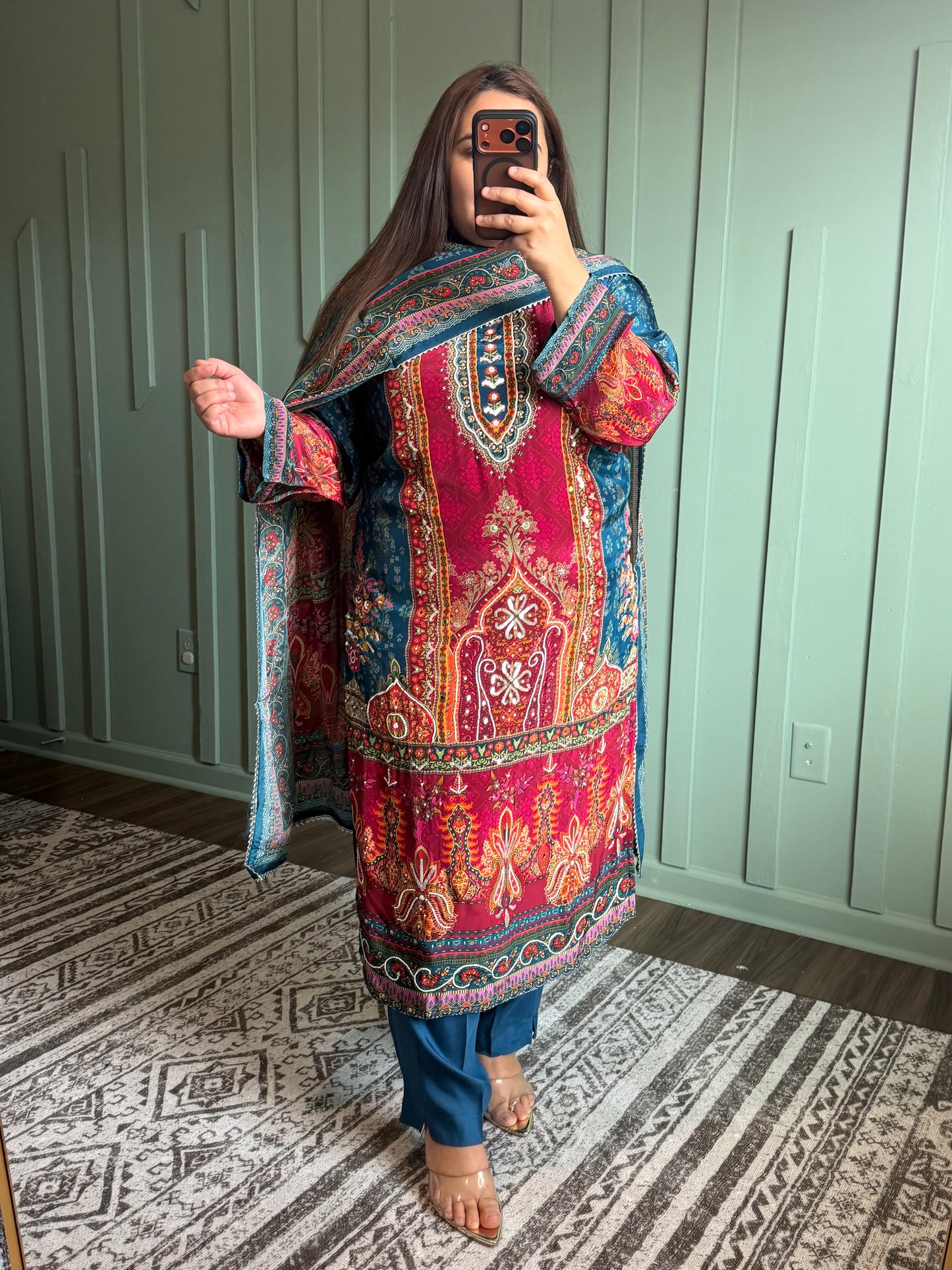 Digital Print Natural Crepe Three Piece