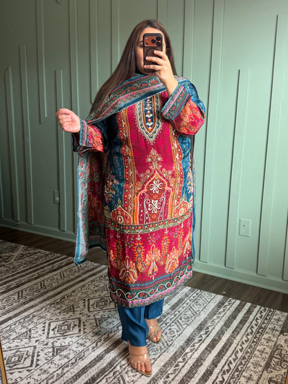 Digital Print Natural Crepe Three Piece