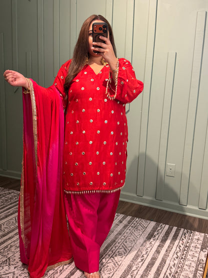 Red Rani Front/Back Embroidered Farshi
