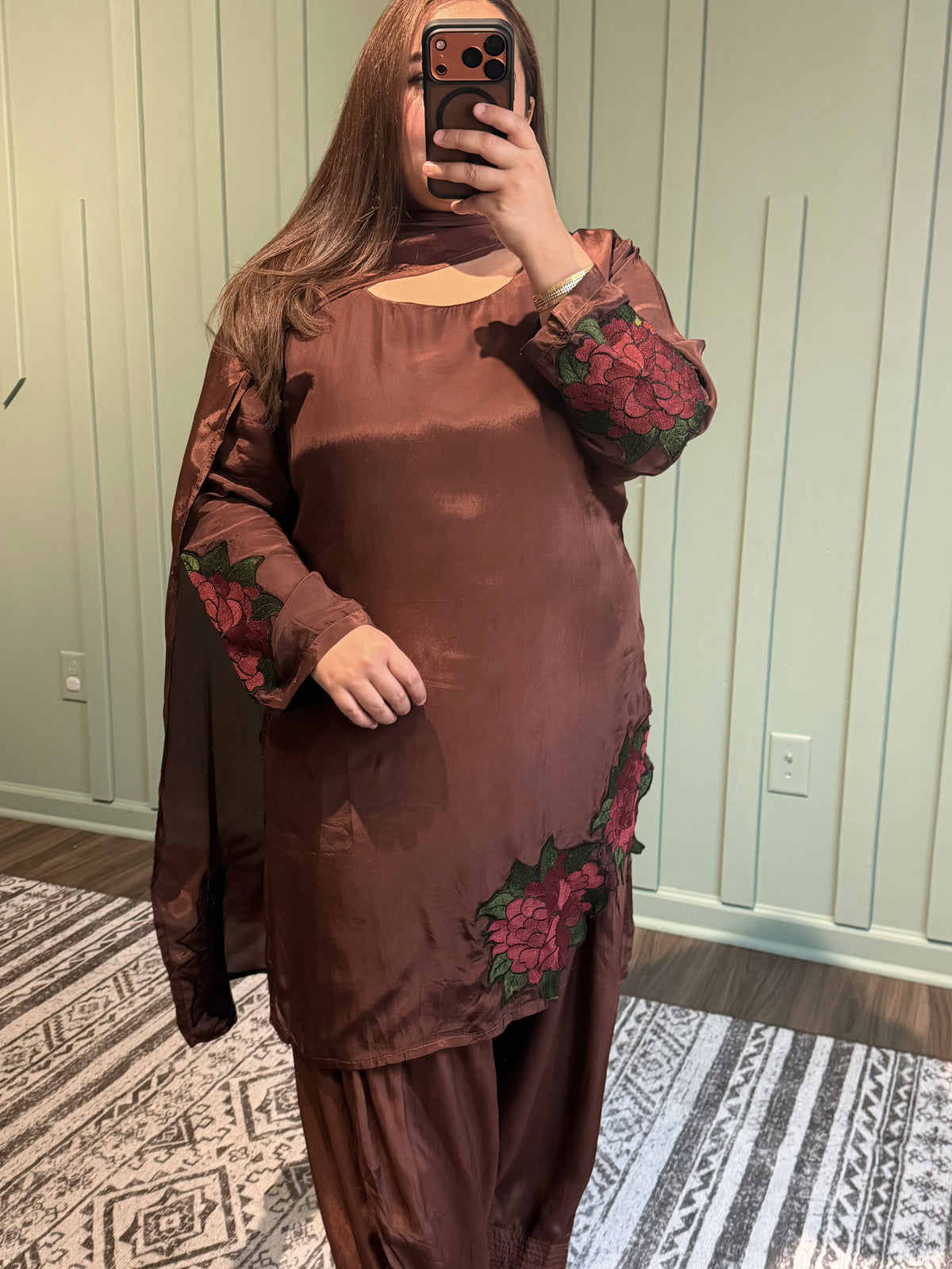 Silk Embroidered Farshi Three Piece