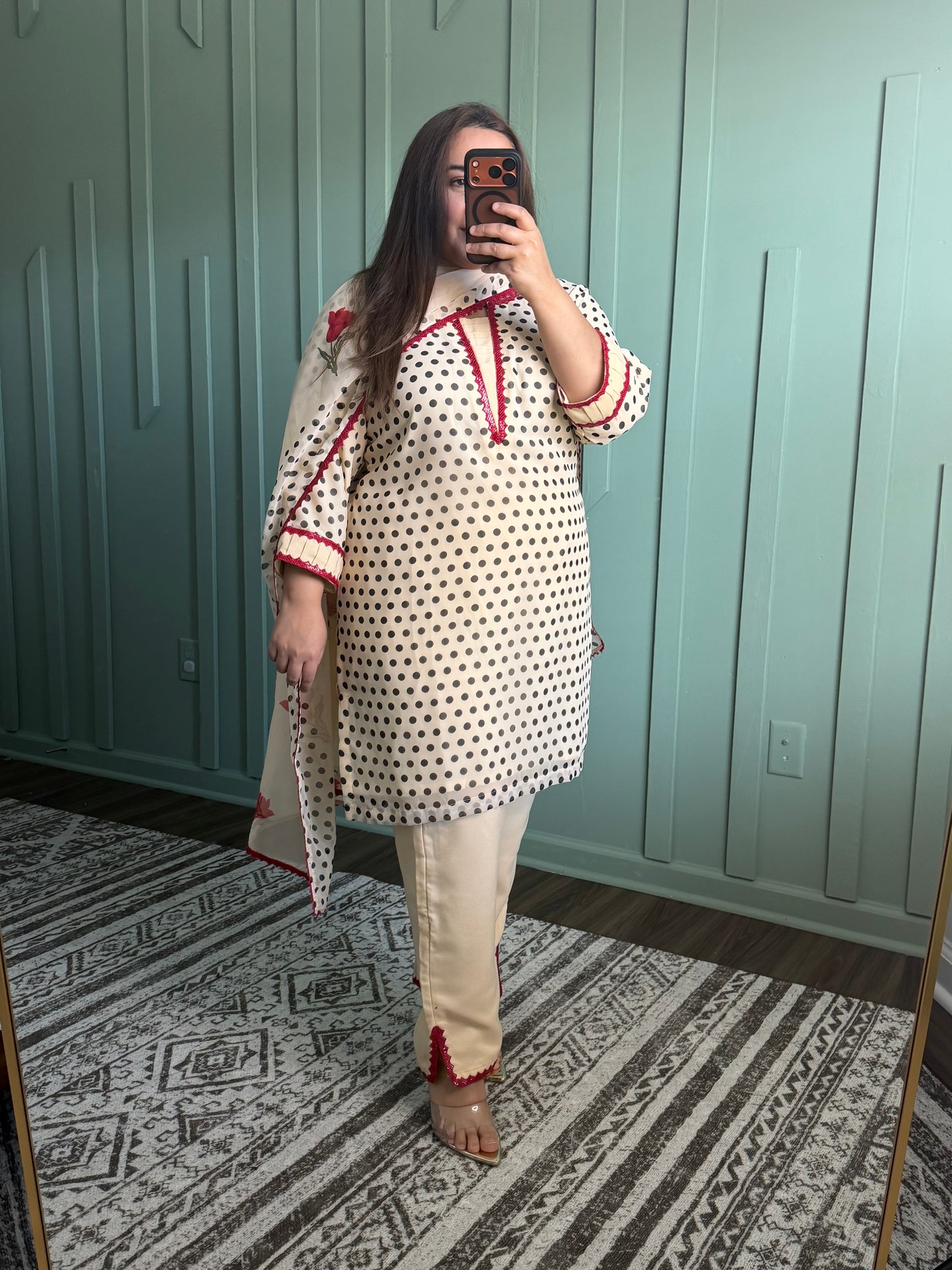 Beige Polka Three Piece