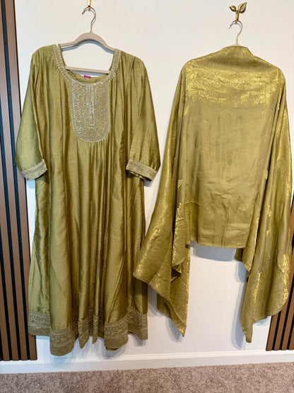 Pista Raw Silk Anarkali