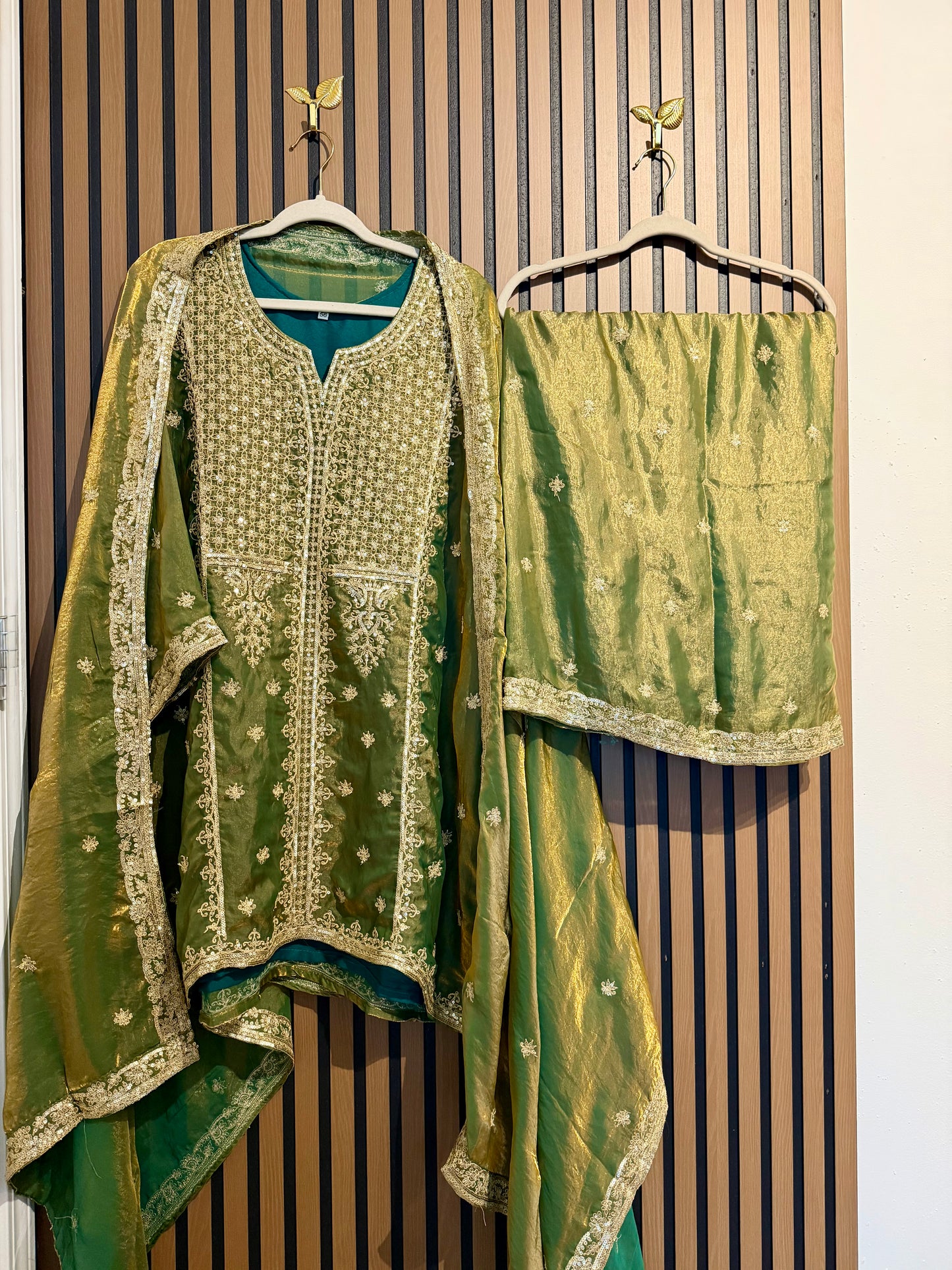 Olive Shimmer Zari Sequence Plazo