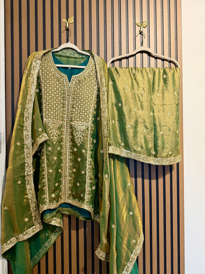 Olive Shimmer Zari Sequence Plazo