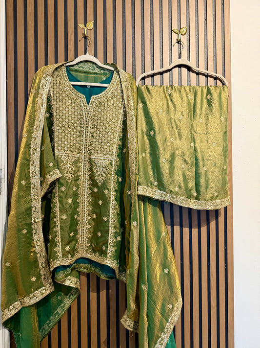 Olive Shimmer Zari Sequence Plazo